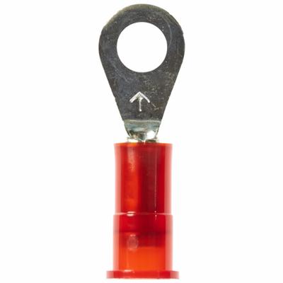 3M Ring Terminal: Red, Nylon Insulation, #8 Stud Size, 22 AWG to 18 AWG Wire Sizes - Insulated Ring Terminals