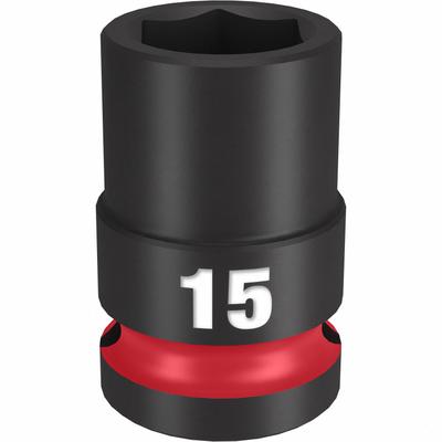 MILWAUKEE Standard Impact Socket: 1/2 in Drive Size, Metric, 15 mm Socket Size, 6-Point - 1/2" Drive Impact Sockets