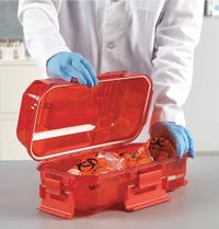 Utility Carrier: 15 in Overall Lg, 7 3/4 in Overall Wd, 6 1/4 in Overall Ht, Polycarbonate, Red (MPN 120077). Key specifications — Material: Polycarbonate; Brand: HEATHROW SCIENTIFIC; Product Type: Transport Box; For Use With: Duraporter® Sealed Specimen or Sample Transport Box/Tote.