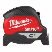 MILWAUKEE Magnetic Tape Measure: Magnetic Single Hook Tip, 16 ft / 5 m, Plastic, Black/Red (MPN 48-22-1017M). Key specifications — attr935324: MILWAUKEE; attr942259: Black; attr935326: Magnetic Mount; attr935328: 1/16 in; attr935329: Inches; attr935337: Metric/SAE; attr936607: Manual Lock; attr985315: 5 m or less.