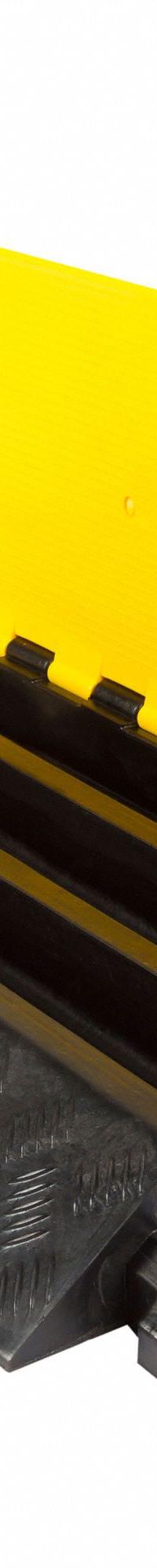GUARDIAN FLOOR PROTECTION Cable Protector: 3 Channels, Hinged, 2 1/2 in Max Cable Dia, 19 3/4 in Wd (MPN DH-CP-4). Key specifications — Brand: GUARDIAN FLOOR PROTECTION; Color: Black/Yellow; Component: Cable Ramp-Straight Section; Material: Rubber.