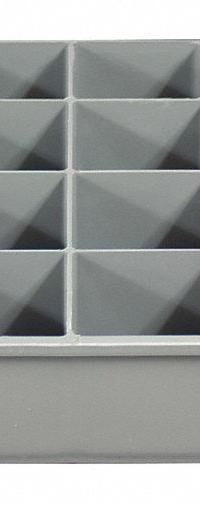 Compartment Drawer Insert: 18 in x 12 in x 3 in, 21 Compartments, 0 Dividers, Gray (MPN 124-95-21-IND). Key specifications — Color: Gray; Compartment HxWxD: (1) 3-25/32 in x 11-19/32 in; Removable Dividers: No; Compatible Manufacturer Model Number: 123-95; Brand: DURHAM MFG.