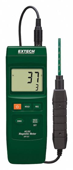 EXTECH AC/DC Magnetic Meter: 60 Hz Max Freq Measurement, 50 Hz Min Freq Measurement, 4 Digits (MPN MF100). Key specifications — Testing Functions: DC Magnetic Fields; Magnetic Field Measurement Accuracy: AC: +/-(5% + 20 digits); Brand: EXTECH; Alert Type: Digital Display.