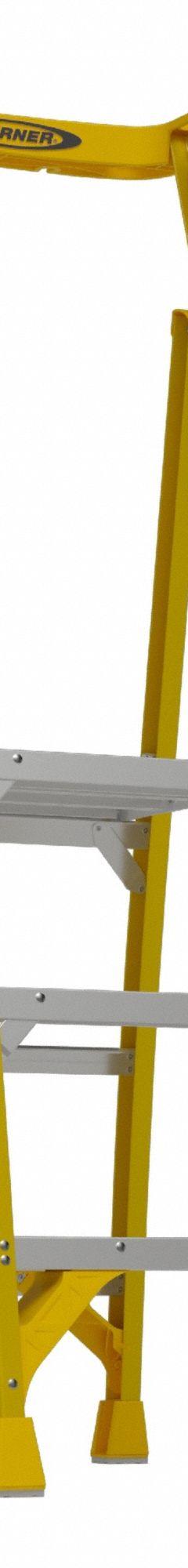 WERNER Podium Stepladder: 5 ft Ladder Size, Fiberglass, 375 lb Load Capacity, 21 lb Wt (MPN PD7303). Key specifications — Brand: WERNER; Included Features: Guard Rail.