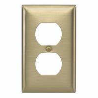 HUBBELL Wall Plate: Duplex Outlet, 1 Gang, Brass, Std Size (MPN SB8). Key specifications — Brand: HUBBELL; Material: Brass.