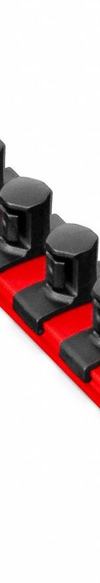 ERNST MANUFACTURING Socket Organizer Rail: Red, 1 1/8 in Overall Wd, 7 Posts/Slots, Plastic, Sockets (MPN 8412M). Key specifications — attr1125333: I.D. Stickers; attr1125348: Plastic; attr1125346: ERNST MANUFACTURING; attr1125347: Red; attr1136588: Sockets; attr1125364: Socket Rail.