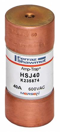 MERSEN Fuse: HSJ Series, Class J, Cylindrical Body, Very-Fast-Acting, 40 A, 600 V AC, 500 V DC (MPN HSJ40). Key specifications — Series: HSJ; Brand: MERSEN.