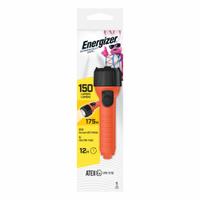 ENERGIZER Safety-Rated Flashlight: 150 lm, 12 hr Run Time at Max Brightness, 175 m Max Beam, Orange (MPN ENISHH21E). Key specifications — Brand: ENERGIZER; Battery Requirements - Broad: Requires 2 AA.