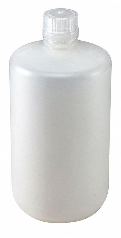 GLOBE SCIENTIFIC Sampling Bottle: Polypropylene, 67.6 fl oz, 2 L, Natural, Closure Included - Polypropylene Narrow Mouth Round Lab Bottles