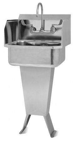 SANI-LAV Hand Sink: 41 1/2 in Overall Ht, 17 in Bowl Lg, 7 in Bowl Dp, 2 gpm Flow Rate, 18 ga (MPN 503FL). Key specifications — Includes Side Splash: Side Splash Included; Brand: SANI-LAV.