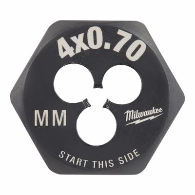 MILWAUKEE Hex Threading Die: M4x0.7 Metric, 1 in Hex Wd, Black Oxide Carbon Steel (MPN 49-57-5319) - Solid Hex Rethreading Dies