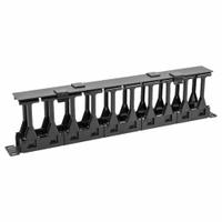VIDEO MOUNT PRODUCTS Cable Manager: Horizontal, 1 U, Single Side Sides, 4 1/2 in Overall Dp, Black (MPN ER-HCM1). Key specifications — Color: Black; Orientation: Horizontal; Brand: VIDEO MOUNT PRODUCTS; Material: Plastic; Number of Sides: Single Side.