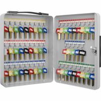 Key Cabinet: 50 Key Capacity, Single Key Lock, Steel, Gray, 12 1/2 in Ht, 9 in Wd, 3 in Dp (MPN CB12948). Key specifications — Brand: BARSKA; Finish: Matte; Includes Key Tags: Includes Key Tags; Includes Mounting Hardware: Mounting Hardware Included; Color: Gray; Mounting Location: Wall; Material: Steel.