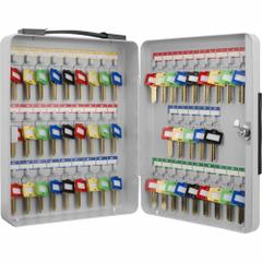 Key Cabinet: 50 Key Capacity, Single Key Lock, Steel, Gray, 12 1/2 in Ht, 9 in Wd, 3 in Dp (MPN CB12948). Key specifications — Brand: BARSKA; Finish: Matte; Includes Key Tags: Includes Key Tags; Includes Mounting Hardware: Mounting Hardware Included; Color: Gray; Mounting Location: Wall; Material: Steel.