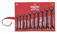 PROTO Combination Wrench Set: Alloy Steel, Black Chrome, 10 Tools, Std, Tool Roll (MPN JSCRM-10S). Key specifications — attr309581: Black Chrome; attr309580: Alloy Steel; attr309571: No; attr309583: No; attr309587: Yes; attr324931: PROTO; attr309569: 10 mm to 19 mm; attr309572: Tool Roll.