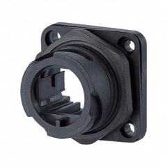 METZ CONNECT Bulkhead: Bulkhead, 1 Ports, Plastic, IP65/IP6X/IPX7, 59/64 in x 1 3/16 in x 1 3/16 in (MPN 1401013302KE). Key specifications — Brand: METZ CONNECT; IP Rating: IP65; Product Type: Bulkhead; Color: Black; Material: Plastic; Compatible Inserts: E-DAT Industry RJ45 Field Jack Insert (T568A, T568B or PROFINET); Housing Type: Flange.
