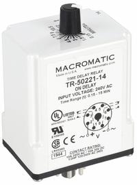 MACROMATIC Single Function Time Delay Relay: Socket Mounted, 240V AC, 10 A, 8 Pins/Terminals (MPN TR-50221-14). Key specifications — Brand: MACROMATIC.