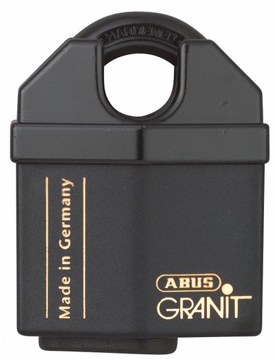 ABUS Padlock: Steel, Unfinished, Black, Covered Shackle, Steel, 5/8 in Vert Clearance - Covered Shackle Master Keyed Padlocks