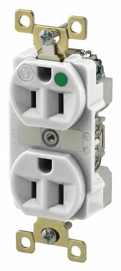 BRYANT Receptacle: Hospital Grade Fed. Spec., Duplex, 5-15R, White, 125V AC, 15 A - General Purpose Receptacles