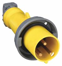 HUBBELL Pin and Sleeve Plug: Yellow, 125V AC, Single Phase, 60 A, 2 Pole, 3 Wire, IEC Grounding (MPN HBL360P4W). Key specifications — Brand: HUBBELL.