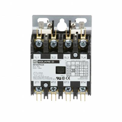 SQUARE D Definite Purpose Magnetic Contactor: 4 Poles, 208-240V AC, 30 A - Non-Reversing Definite Purpose Contactors
