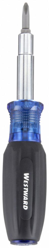 WESTWARD Multi-Bit Screwdriver: Phillips/Slotted/Square Tip, 9 Tips, 7 1/4 in Overall Lg, Double End (MPN 401L13). Key specifications — attr1205339: Square Recess: #1 + #2 + Nut Driver: Hex: 1/4 in + 5/16 in + 3/8 in; attr1205303: WESTWARD.
