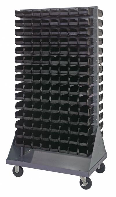 QUANTUM STORAGE SYSTEMS Mobile Louvered Floor Rack: 36 in x 24 in x 72 in, 240 Bins Included - Vertical Mobile Louvered Racks with Bins