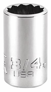 PROTO Socket: SAE, 1/2 in Drive Size, 3/4 in Socket Size, 12-Point, Std, Chrome, Not Tether Capable (MPN J5424N). Key specifications — attr1204417: PROTO; attr1204392: Chrome.