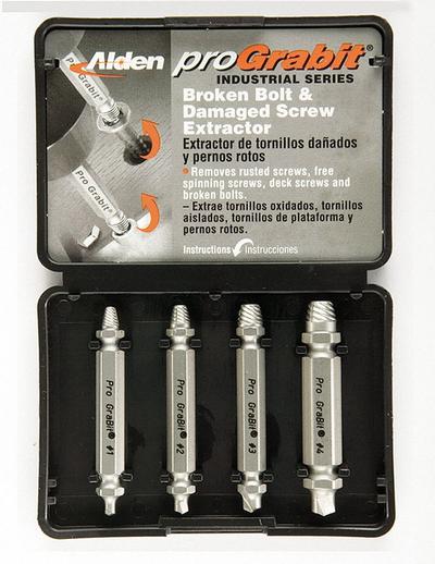 ALDEN Screw Extractor Set: 4 Pc, Double End Extractor Bit, Size #1/#2/#3/#4 - Double-Ended Extractor/Drill Bit Sets