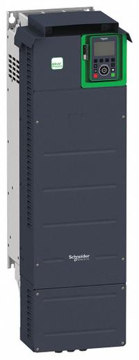 SCHNEIDER Variable Frequency Drive: In Phase Three, Out Phase Three, 125 hp, IP21, No Bypass, Black (MPN ATV630D90N4). Key specifications — Style: Compact; Color: Black/Blue/Gray; Output Phase: Three.