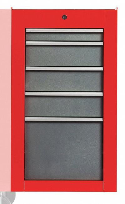 PROTO Side Cabinet: Gray, 5 Drawers, Keyed, 19 in W x 25 1/4 in D x 34 in H, Red / Gloss - Heavy-Duty Side Cabinets