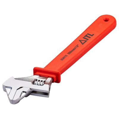 ITL Adjustable Wrench: Nylon Thermoplastic, Chrome, 12 in Overall Lg - Insulated Hammer Head Adjustable Wrenches