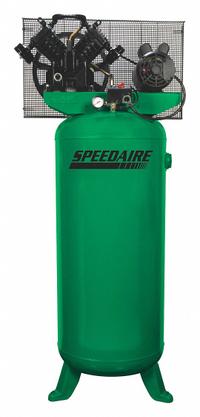 SPEEDAIRE Electric Air Compressor: 5 hp, 1 Stage, Vertical, 60 gal, 14.2 cfm, 135 psi, 230V AC (MPN 4ME97). Key specifications — attr48430: SPEEDAIRE; attr48445: 60 Hz; attr48448: Pressure Gauge; attr48450: 230V AC; attr48474: Single; attr48487: Vertical.