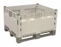 DECADE PRODUCTS Bulk Container: 20 cu ft, 47 1/4 in x 39 3/8 in x 28 in, Lid Not Included, Long Side (MPN 14000000-104). Key specifications — Brand: DECADE PRODUCTS; Stackable: Stacking Capable; Shape: Rectangular; Runner Location: Long Side; Fork Entry: 4-Way Entry; Container Wall Type: Solid; Mobility: Stationary; Fork Pockets: Fork Pockets Included.