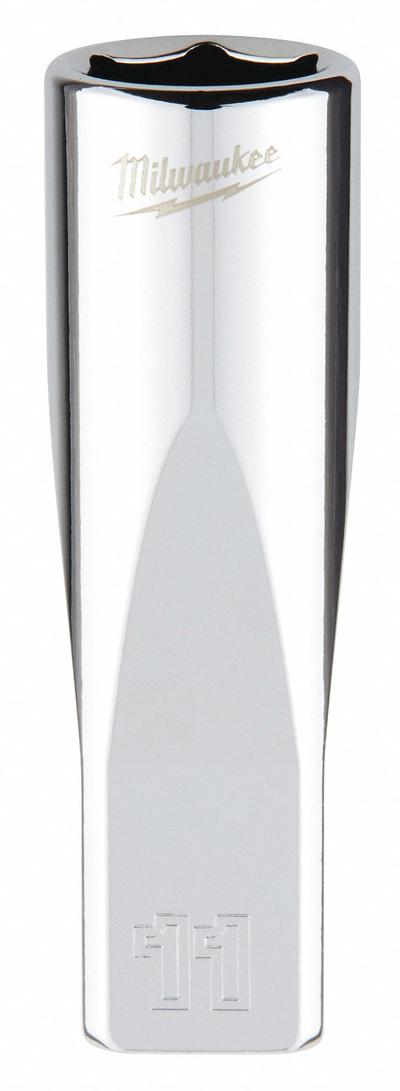 MILWAUKEE Deep Well Socket: Metric, 1/4 in Drive Size, 11 mm Socket Size, 6-Point - Anti-Roll Hand Sockets