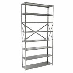 HALLOWELL Metal Shelving: Standalone, Medium-Duty, 48 in x 12 in, 84 in Overall Ht, 8 Shelves (MPN F4713-12HG). Key specifications — Frame Material: Steel; Shelving Material: Steel; Assembled: Unassembled; Color: Gray; Brand: HALLOWELL.