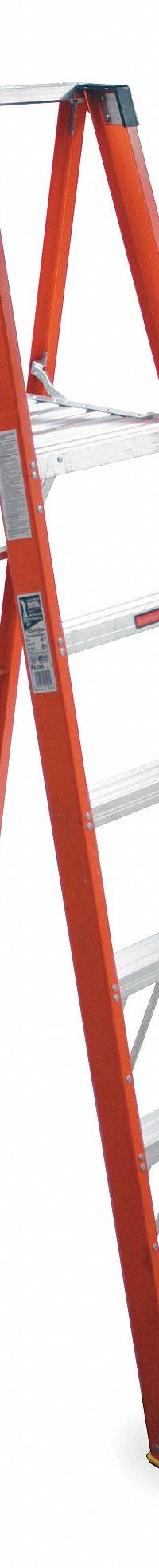 WERNER Platform Stepladder: 6 ft Ladder Size, Fiberglass, 300 lb Load Capacity, 32 lb Wt (MPN P6206). Key specifications — Brand: WERNER; Included Features: Guard Rail.