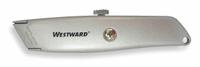 WESTWARD Utility Knife: 6 in Overall Lg, Steel Std Tip, Plain, Silver, Tools Needed (MPN 1YJC8). Key specifications — attr307837: Tools Needed; attr307830: Steel Standard Tip; attr307833: Silver; attr307831: Plain; attr324891: WESTWARD.