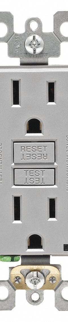 LEVITON GFI Receptacle: Decorator Duplex, 5-15, Gray, GFCI, 125V AC, 15 A, 2 Pole / 3 Wire (MPN GFNT1-GY)