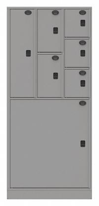 SENTINEL Law Enforcement Evidence Locker: Pass-Through Backing, Keyless Lift Latch, 7 Compartments (MPN 07AB-PT). Key specifications — Brand: SENTINEL; Product Ships: Assembled; Color: Gray.