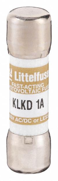 LITTELFUSE Fuse: KLKD Series, Midget, Fast-Acting, 1 A, 600 V AC, 600 V DC, 13/32 in x 1 1/2 in (MPN KLKD001). Key specifications — attr1287209: KLKD; attr211192: LITTELFUSE.