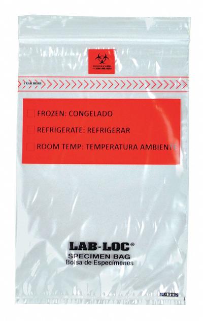 LK PACKAGING Specimen Transfer Bag: LDPE, Biohazard, 1.75 mil Thick, Clear, 6 in Overall Ht - Dual Pouch Specimen Transfer Bags