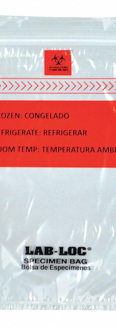 LK PACKAGING Specimen Transfer Bag: LDPE, Biohazard, 1.75 mil Thick, Clear, 6 in Overall Ht - Dual Pouch Specimen Transfer Bags