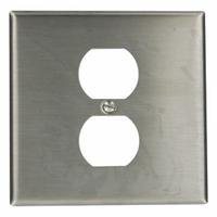 LEVITON Wall Plate: Duplex Outlet, 2 Gang, Silver, Std Size (MPN 84039-40). Key specifications — Brand: LEVITON; Material: Stainless Steel.