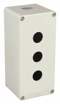 SCHNEIDER ELECTRIC Push Button Enclosure: 22mm, 3 Holes, Cast Zinc, NEMA 13/4 (MPN XAPG39503). Key specifications — Brand: SCHNEIDER; Environments & Applications: Oil-Tight and Dust-Tight.