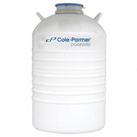 COLE-PARMER Cryogenic Dewar: 47 L Capacity, 20 in Overall Dia, 28 1/4 in Overall Ht, Aluminum (MPN 4426058). Key specifications — Brand: COLE-PARMER; Material: Aluminum; Includes: Trolleys; Included Safety Features: Lockable.