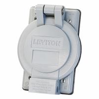 LEVITON Box Cover: Thermoplastic Glass-Filled, Flanged Devices, 1 Gangs, 4 11/16 in Overall Ht, 3R (MPN WP1-G). Key specifications — Brand: LEVITON; Color: Gray; Compatible with Product Type: Flanged Devices; Mounting Orientation: Vertical.