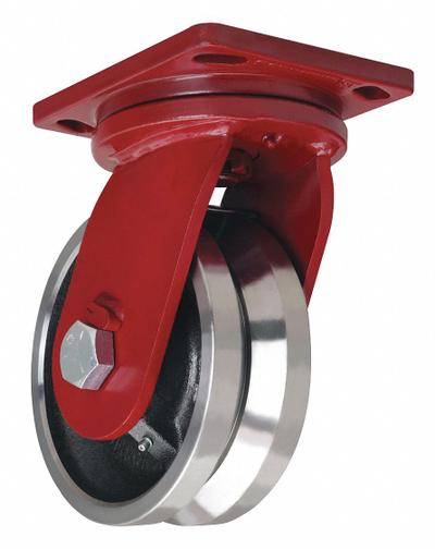 HAMILTON Plate Caster: Swivel, Steel, 8 in Wheel Dia, 4 in Wheel Wd, 10 1/2 in Mounting Ht - V-Groove Track-Wheel Plate Casters