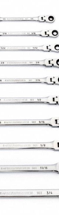 GEARWRENCH Combination Ratcheting Wrench Set: Alloy Steel, Full Polish Chrome, 10 Tools, Std, SAE (MPN 86758). Key specifications — attr309581: Full Polish Chrome; attr309580: Alloy Steel; attr309571: No; attr309583: No; attr309587: Yes; attr324931: GEARWRENCH; attr309569: 1/4 in to 3/4 in.