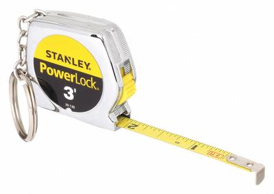 STANLEY Key Chain Tape Measure: Nonmagnetic Single Hook Tip, 3 ft, Chromed Plastic - Standard (Inch) Tape Measures